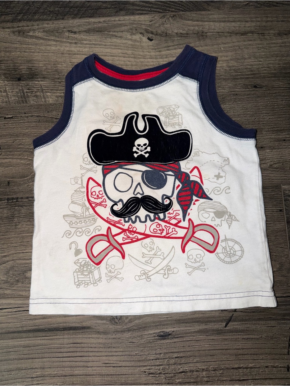 healthtex White Pirate Skull Tank Top with Navy and Red Accents